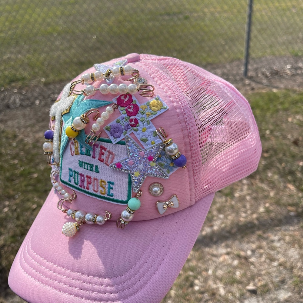 Pink Kids Cap with Decorative Beads